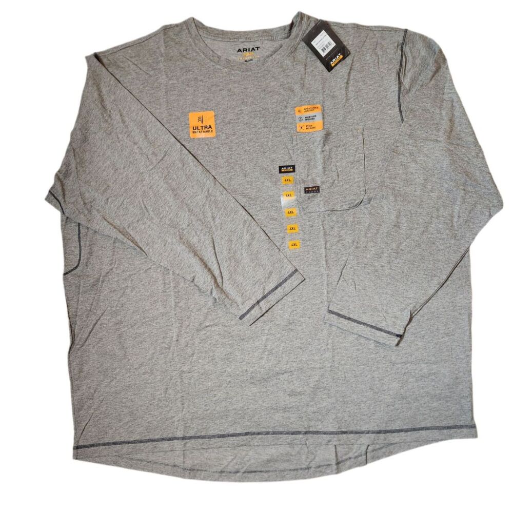 Ariat Rebar Workman Long Sleeve Pocket Tee Heather Grey 4XL